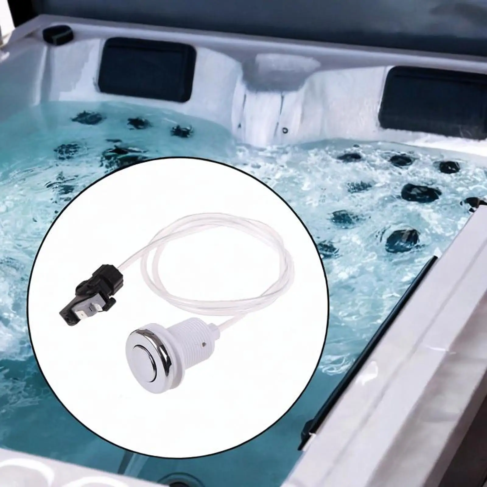 

Кнопочный переключатель контроля давления воздуха вкл. Выкл. Простая в использовании запасная часть с переключателем гидромассажной ванны с воздушным шлангом длиной 1 м.