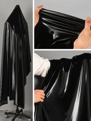 Leather Fabric Bright Black High Elasticity PU Material Waterproof Soft Fabric Wholesale Cloth Apparel Sewing Meters Material
