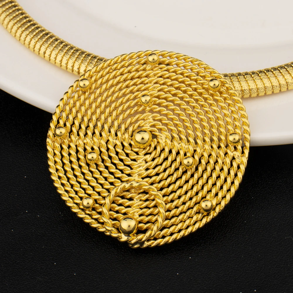 NKLS Womens Gold Color Jewelry Set Bridal Dubai Brazilian Earring Necklace Weaving Circle Ring Bangle Set For Party Wedding titk