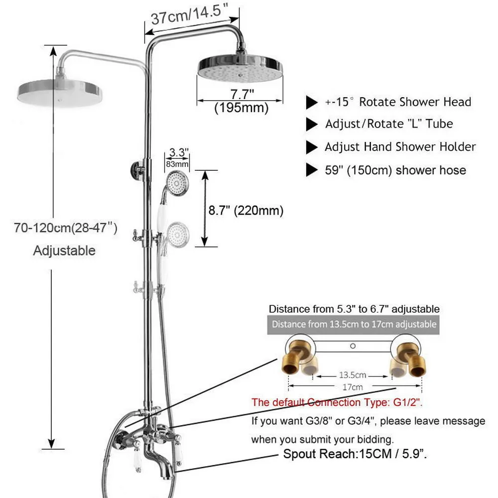 Antique Red Copper Shower Bath Faucet Sets Wall Mounted EXposed 7.7