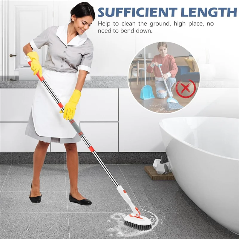 

A47U Floor Cleaning Brush, Tile Tub Floor Cleaner, Adjustable Long Handle Cleaning Brush For Cleaning Bathroom, Kitchen