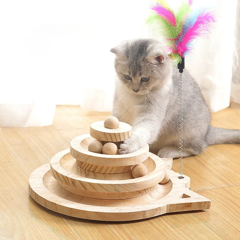 Solid Wood Cat Toy  Turntable Automatic Self-Hi  Teaser Cat's Paw Column Kitten Relieving Stuffy Artifact Cat Supplies