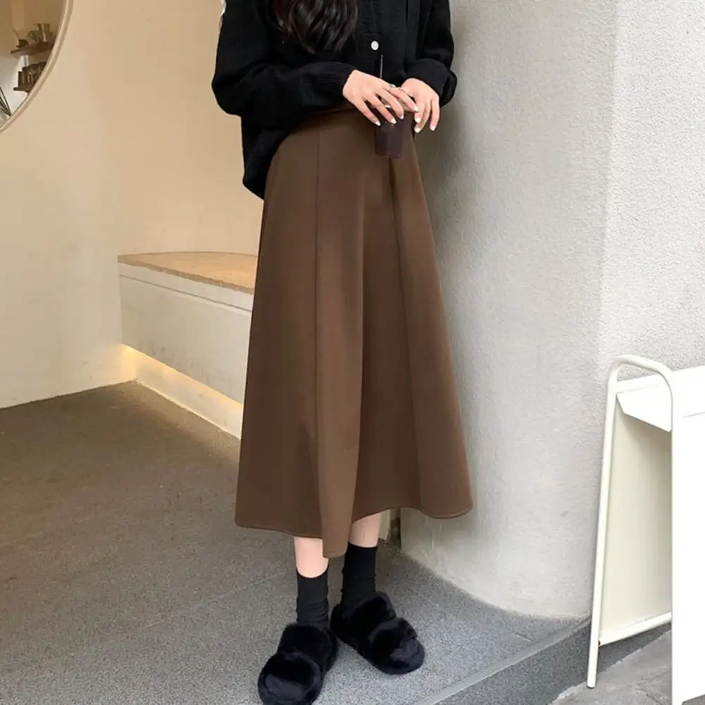 Leg Shape Skirt Elegant High Waist A-line Skater Skirt for Office Ladies Solid Color Midi Skirt with Hem Stylish Commuting