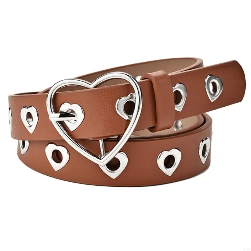 M6CC Women Punk Heart Waistband Leather Buckle Waist Belt for Pants Jeans Dresses Hollow Heart Belt Waist Decoration