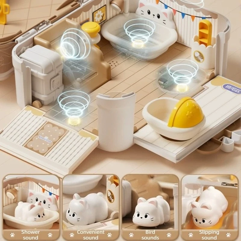 Magnetic Dollhouse Sets Pretend Play Toy Doll Interactive Simulation House with Sound Portable Girls Dollhouse Miniature House
