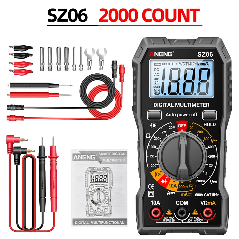 

Multimeters 2000 Diode Ohm Professional AC/DC Smart Mini Multimetro Counts Digital Voltage DC Current Tester Tools ANENG SZ06