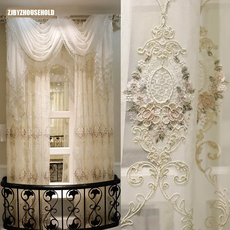 European Curtains for Living Dining Room Bedroom Luxury Turkish Embroidered Flower