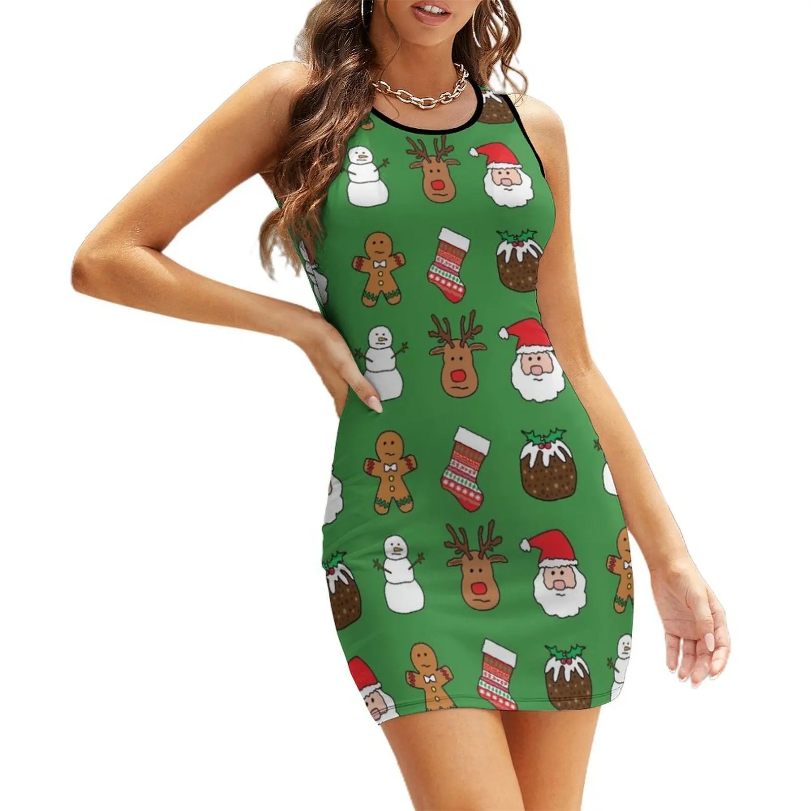 

Cute Christmas Pattern Sleeveless Sundress Female dress dresses summer women dresses