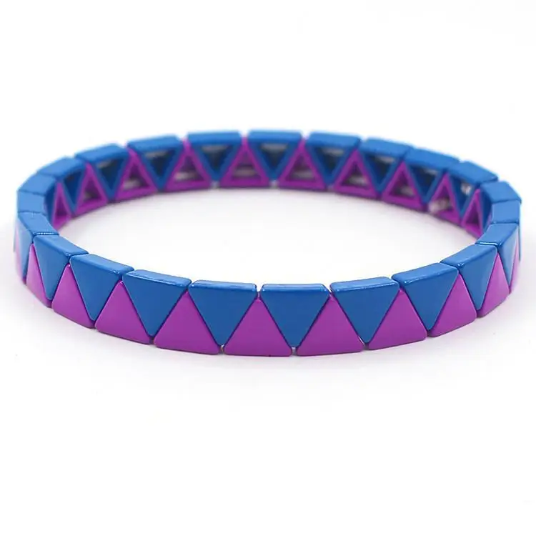 Pulsera bohemia de esmalte para mujer, brazalete con diseño de arco iris, colores pastel, triángulo geométrico, pintura chapada en oro, bricolaje