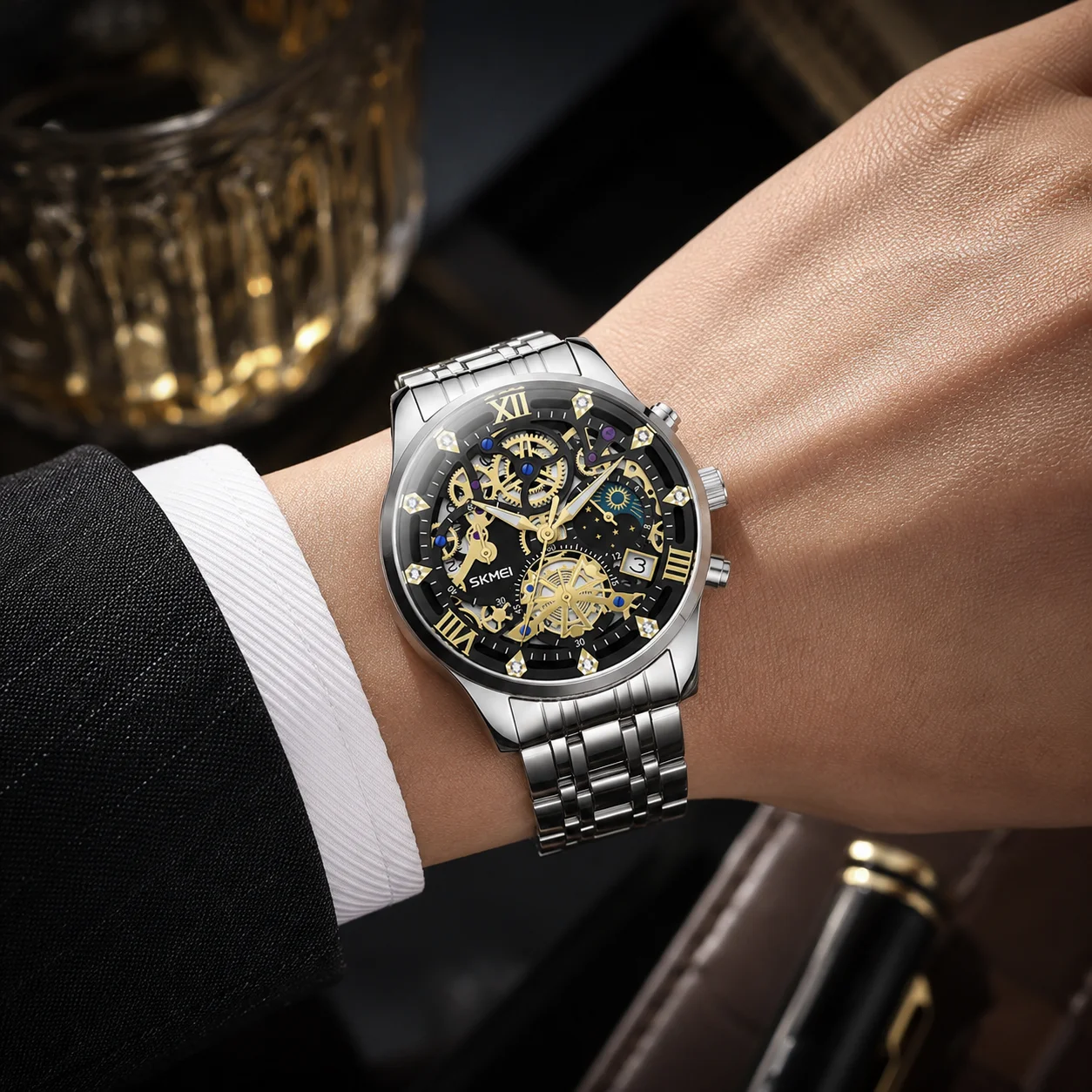 SKMEI 7039 Luxury Full Steel Business Watches Men's 3Bar Waterproof Japan Quartz Movement Calendar Wristwatches Reloj Hombr