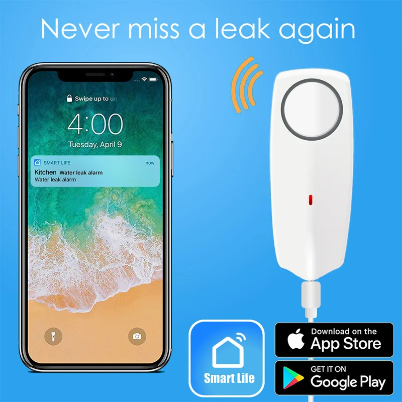 Detección de desbordamiento doméstico Tuya Wifi inteligente Sensor de inmersión en agua remoto inalámbrico alarma de fuga de agua recargable