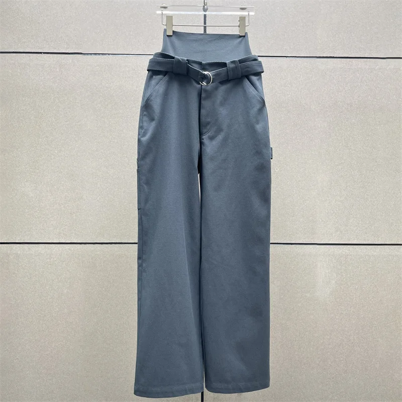 

Women's pants New elastic knitted spliced straight leg pants for summer 2025 High waisted slim wide leg pants cotton trousers