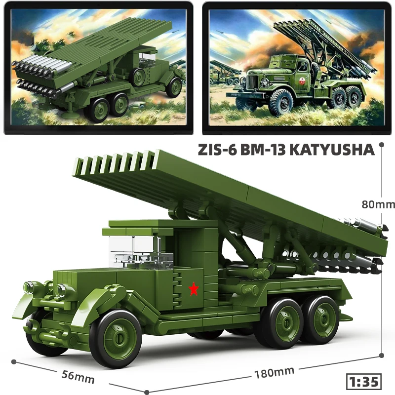 The 1/35 BM-13NM Katyusha Rocket Launcher Soviet Armored Vehicle Assembly Model Building Blocks Toys 300008