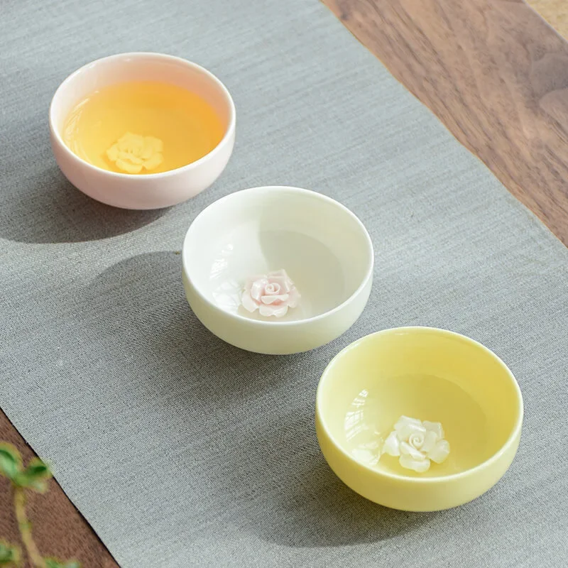 1pcs Creative Flower Ceramic Kung Fu Tea Cup Sake Cups Porcelain Afternoon Teacup Espresso Mups Chinese Style Pottery Coffee Mug