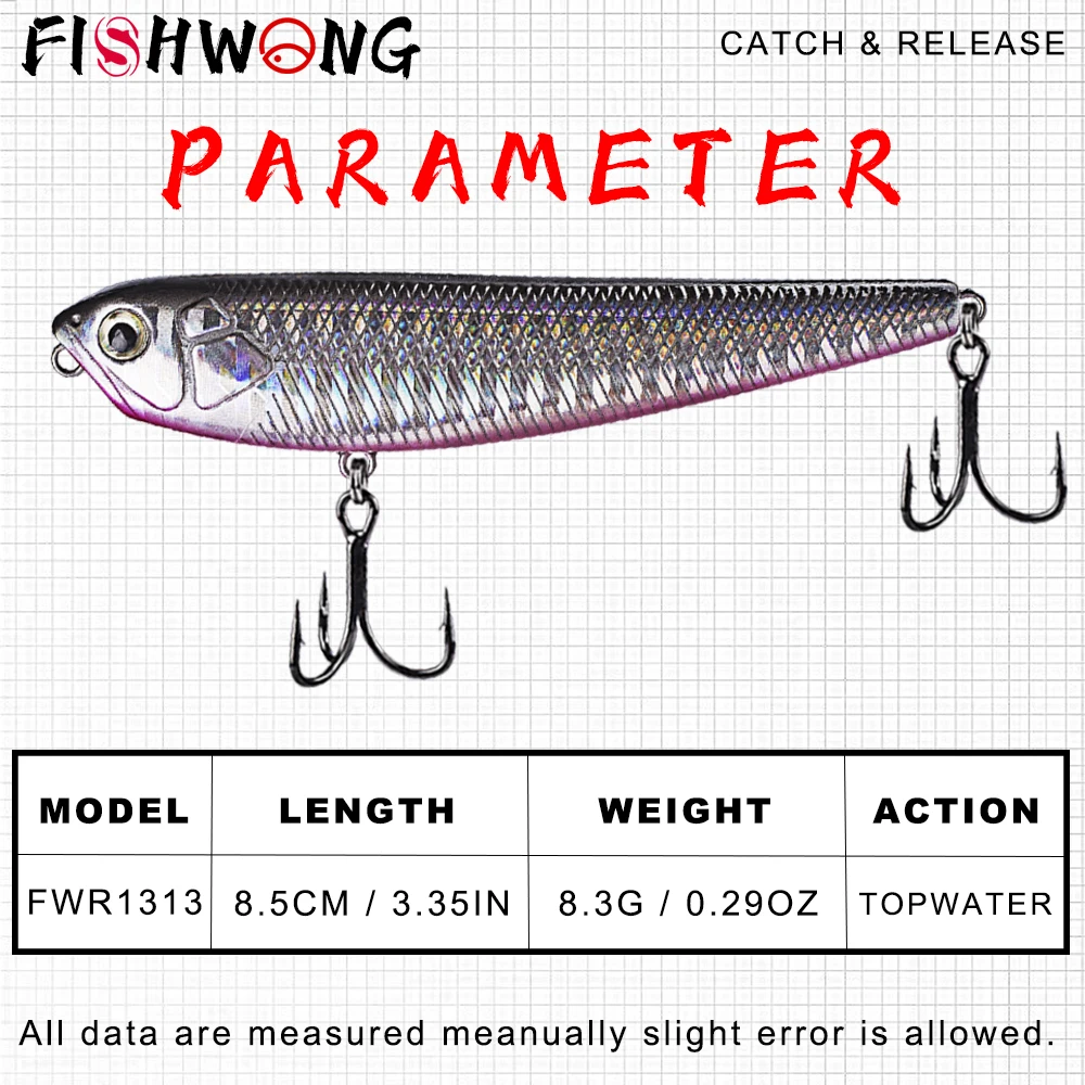 FISHWONG 2 قطعة Topwater قلم رصاص الصيد إغراء 8.5 سنتيمتر 8.3 جرام العائمة الشفاه أقل أسماك الطعم الاصطناعي الصلب معالجة لصيد الأسماك