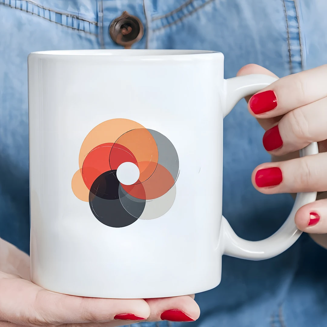 

11oz Mug + Abstract Art Design + Multicolored Round Cup + Kids Cold & Hot Drink Cup - Christmas Gift for Family & Office