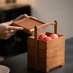 Retro Bamboo Storage Basket Traditional Chinese Fruit Tea Food Container Portable Tea Set Box Cultural Ceremony Accessories