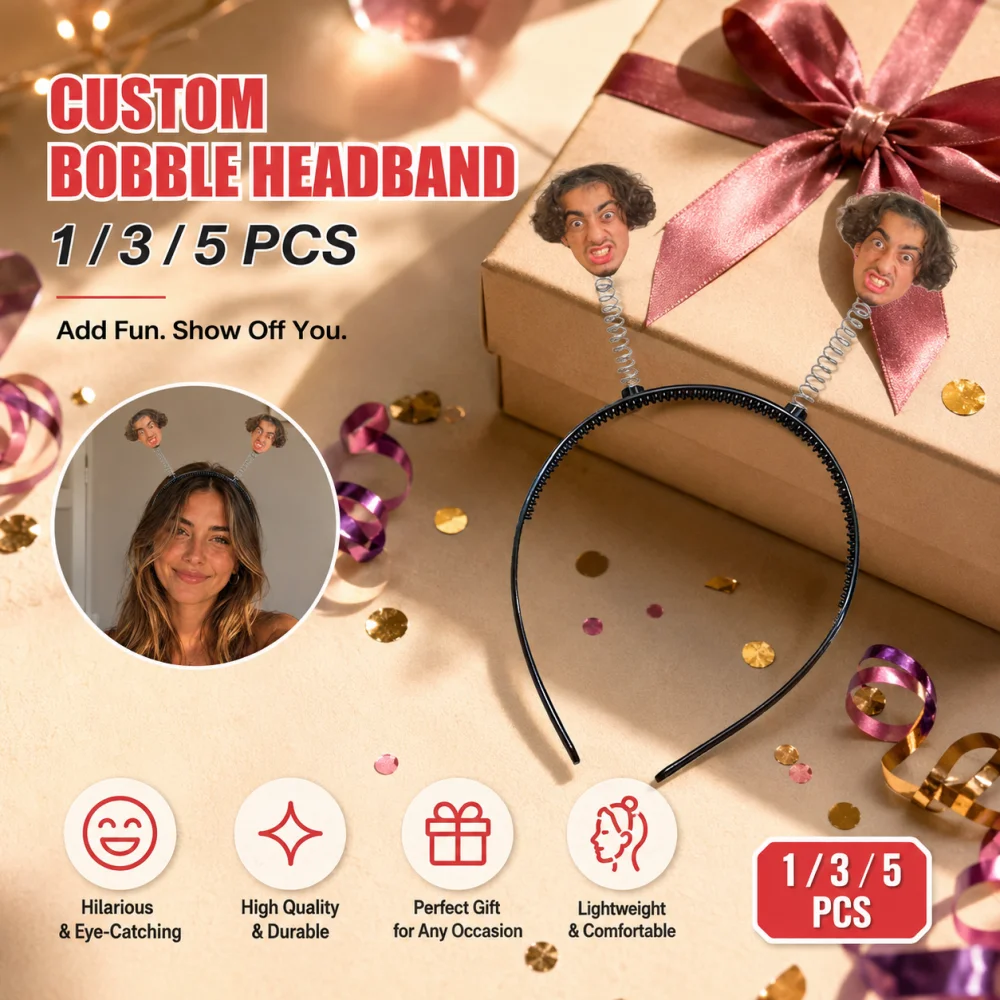3Pcs/Lot Custom Photo Spring Headband,Personalized Face Print Decor Hair Bopper, Bulk Birthday Bachelorette Party Favor Supplies - view 4