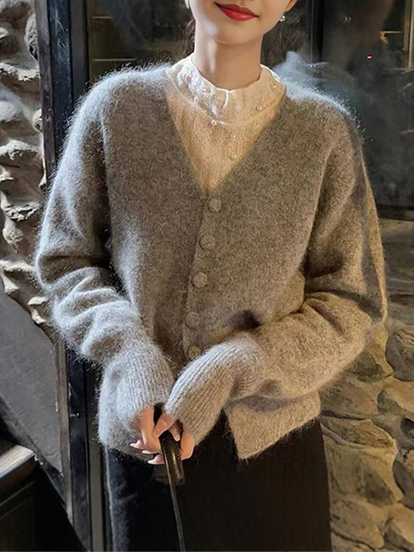 

Women's V-Neck Cardigan Long Sleeve Solid Color Casual Fashion Autumn Winter Single Breasted Knitwear