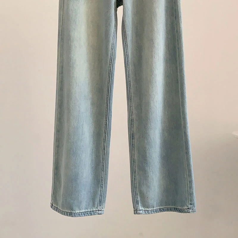 Pink Design Leather Straight jeans female niche net red high waist loose casual wide legged trailing long pants summer