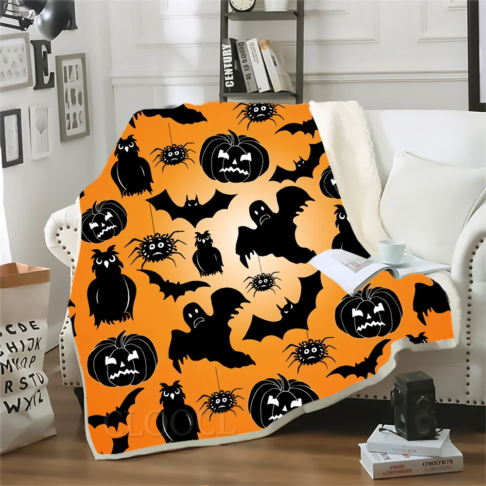 

CLOOCL Plush Blanket Pumpkin Spider Parrot Bat 3D Print Throw Blanket for Bedroom Living Room Sofa Halloween Double Layer Quilts