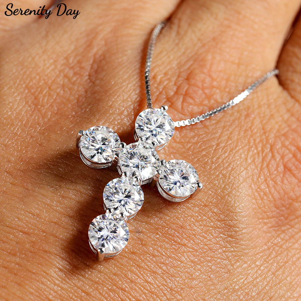 

Serenity 4,8 карата D Цвет Муассанит Крест Ожерелье для Женщин Подарок S925 Стерлинговое Посеребрение 18 К Иисус Подвеска Цепочка На Шею Ювелирные Изделия
