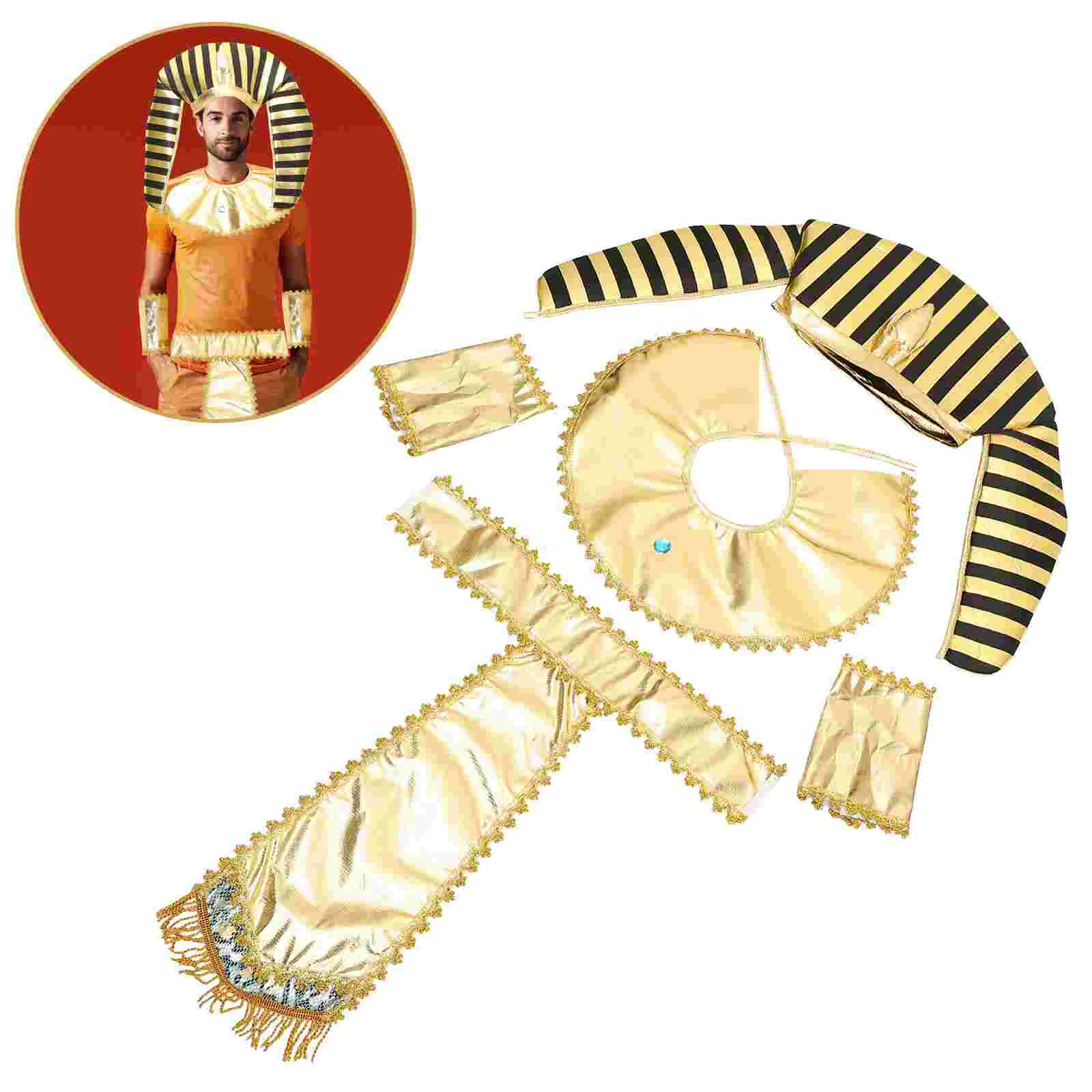 Pharaoh Wristbands Halloween Egyptian Costsume Makeup Costume King Dress Props 4pcs Headpiece for