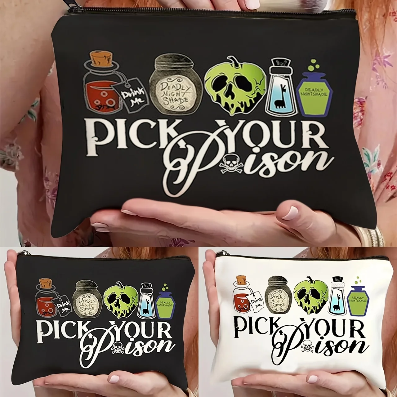 Evil Queen Villain PoisonThemed Make-up-Tasche, großes Fassungsvermögen, Halloween-Geschenk für Frauen, Kosmetiktaschen, Reißverschlusstasche, Retro-Federmäppchen