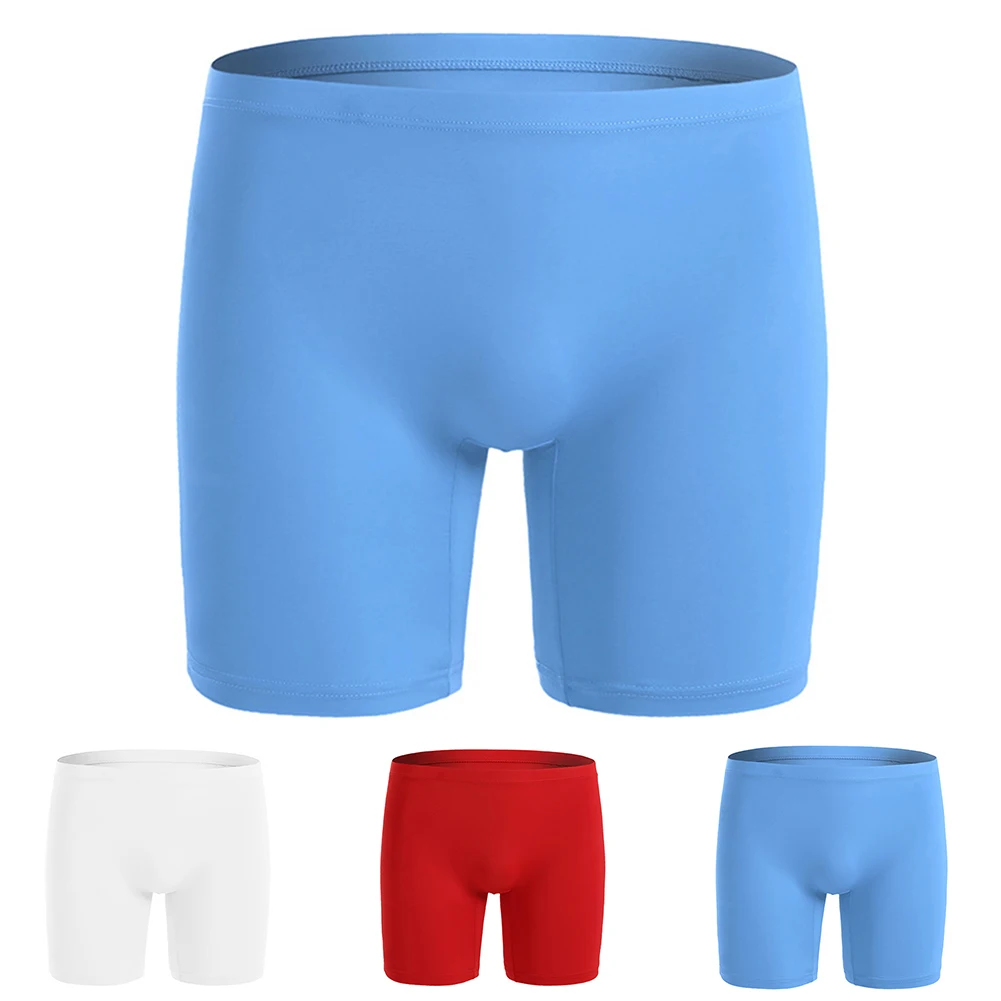 Sexy Men Ice Silk Long Leg Briefs Breathable Elastic Pouch Underwear Shorts Trunks Underpants Seamless Lengthen Short Pant