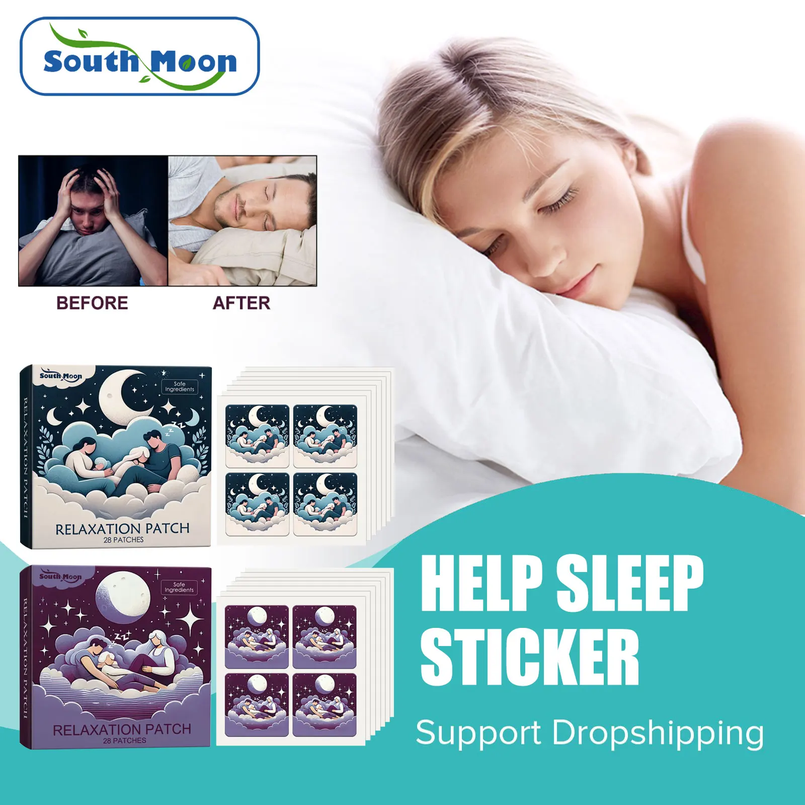 

South Moon Sleepless Patch Insomnia Therapy Help Asleep Improve Headache Neurasthenia Soothing Mood Anxiety Relax Sleep Plaster