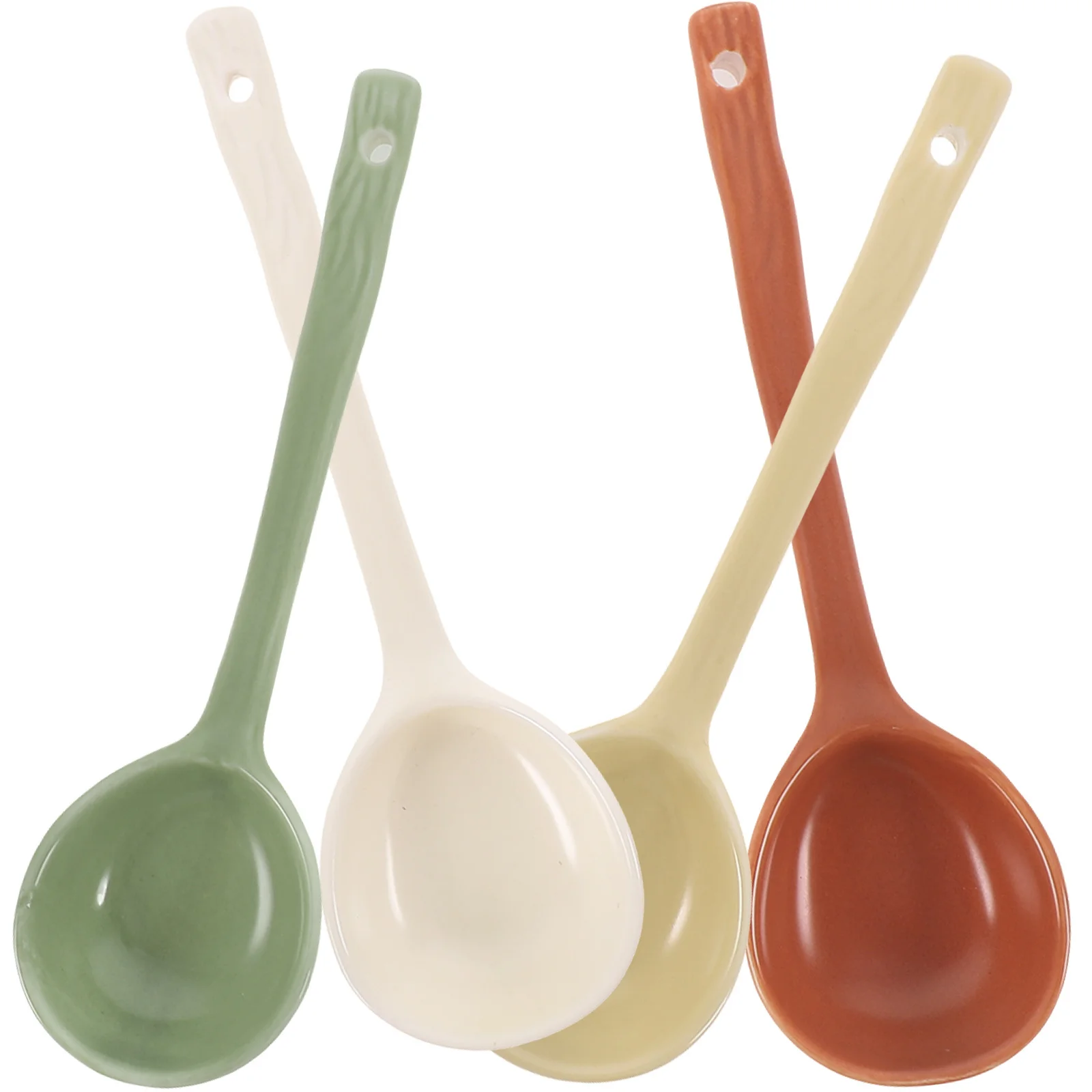

4Pcs Ceramic Soup Spoons Heat Resistant Household Dinner Spoon Multi-Function Practical Food Spoon for Soup Porridge
