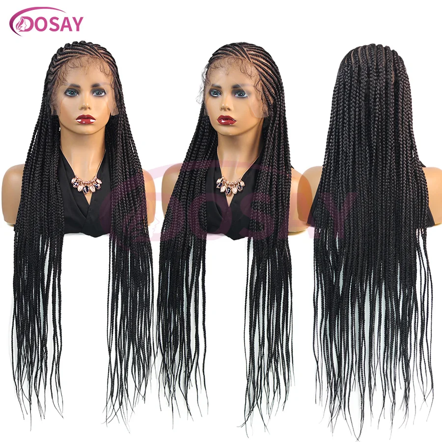 Dosay Synthetic Full Lace Wig Cornrow Braided Wigs Fulani Lace Frontal Wigs Goddess 36'' Box Braided Wigs For Africa Black Woman