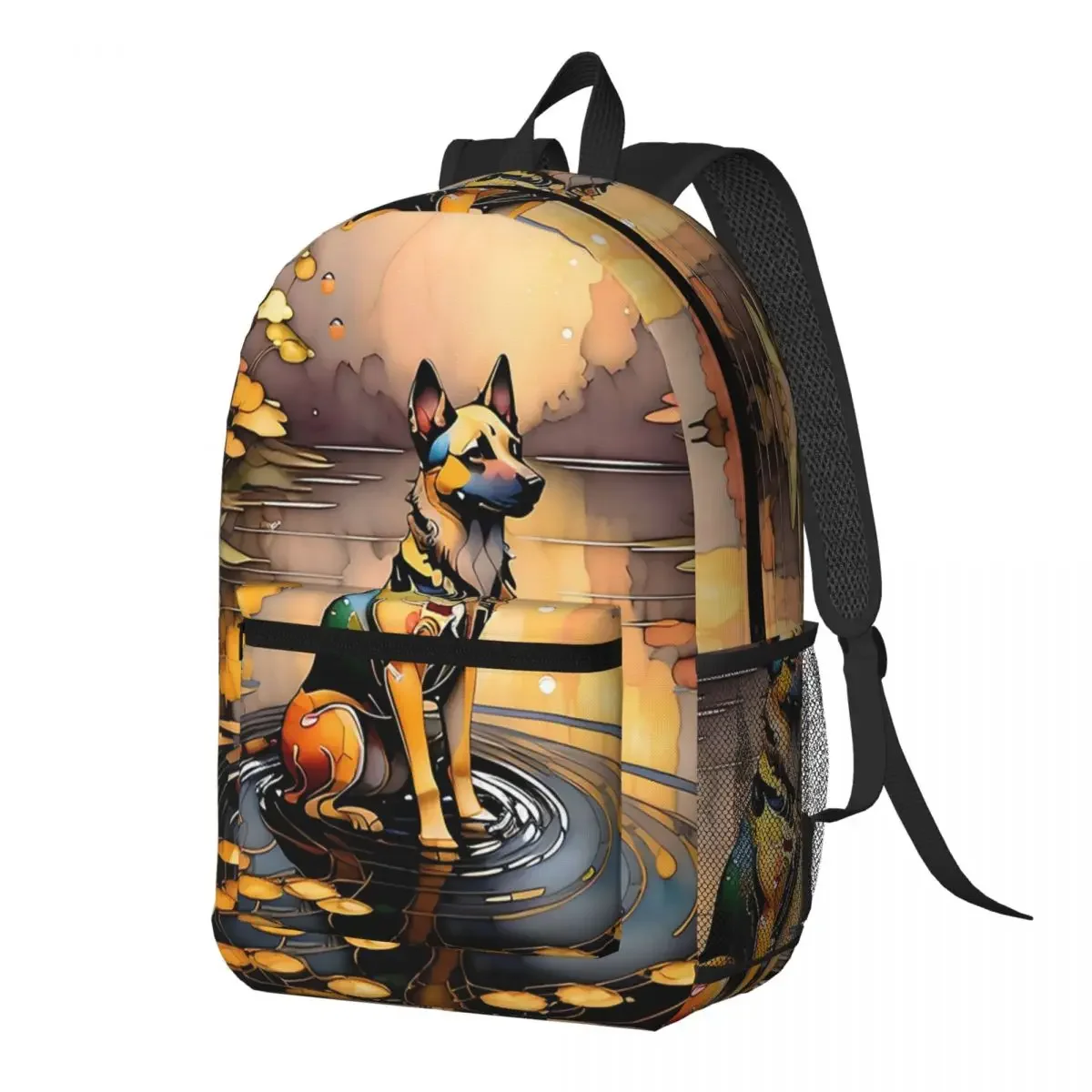German Shepherd Oil Painting Backpack Daypack Large Capacity Boys Girls BookBag School Bag Shoulder Bags for Men Women