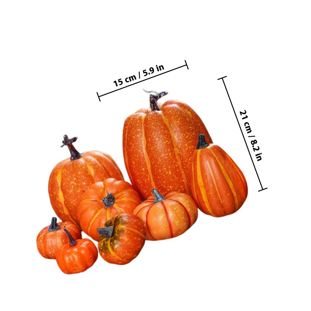 ฟักทองประดิษฐ์ 8 ชิ้น สำหรับตกแต่งในเทศกาลวันขอบคุณพระเจ้า ฮาโลวีน ฤดูใบไม้ร่วง และเทศกาลเก็บเกี่ยว ตกแต่งบ้านและจัดฉาก