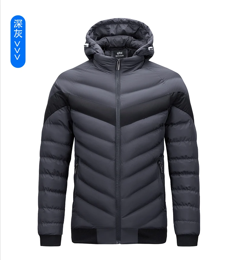 Casaco com capuz acolchoado de algodão masculino, Parka multi-bolso, impermeável, leve, à prova de vento, quente, cor sólida, inverno