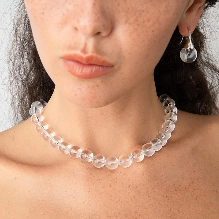 Transparent Natural Crystal Stone Beads Necklace for Women Girl Magnetic Buckle Chain Collarbone Choker Fashion Jewelry Gifts