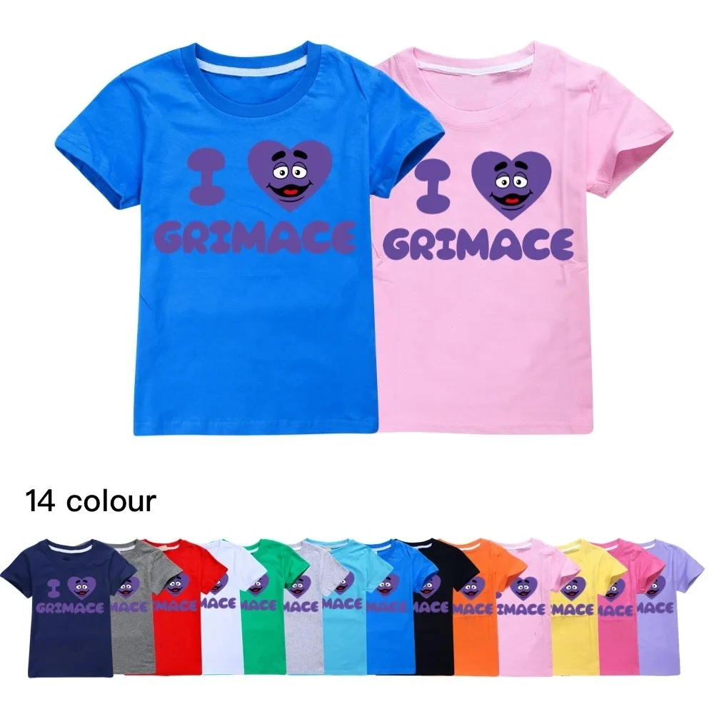 Summer New Kids Grimace Shake Top Short Sleeve T-shirt Cotton Tshirts Girls Clothes For Boys Tee Costumes Kawaii Christmas Shirt