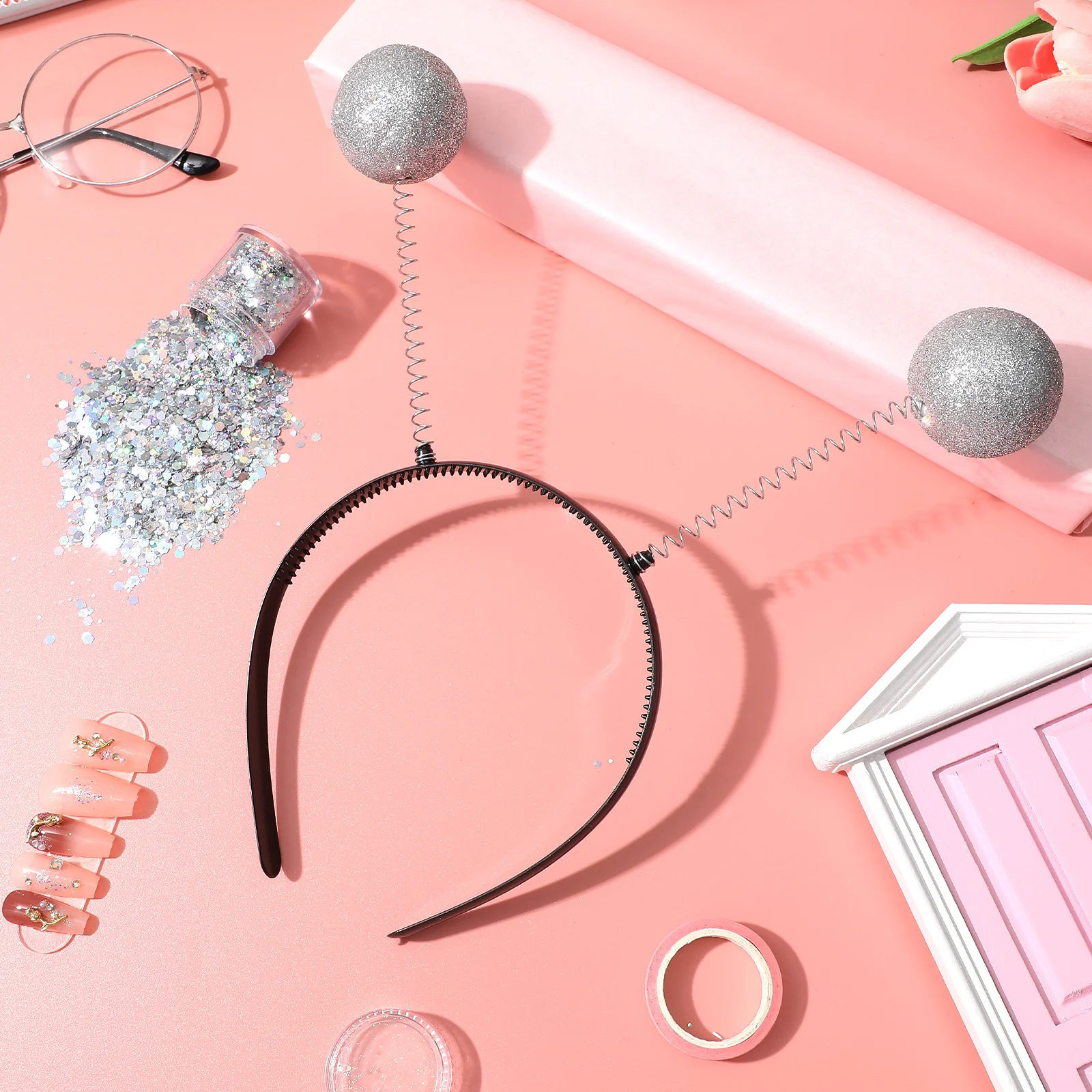 الفضة عقال هوائي تصميم بريق الشعر التبعي للنساء حزب كرنفال تأثيري حلي متعة غطاء الرأس #6