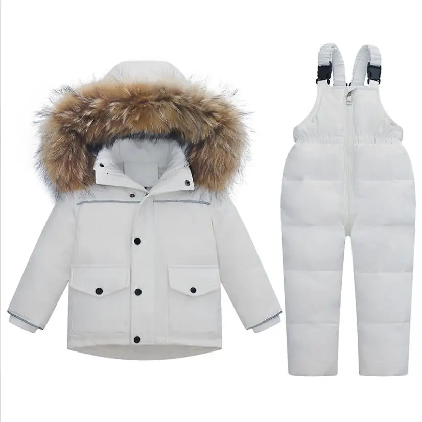 Children Coat + Pant 2pcs Sets Fashion Camouflage 90% White Duck Down Suits Baby Girl Boys Real Fur Collar Parka Ski Suit Wz867