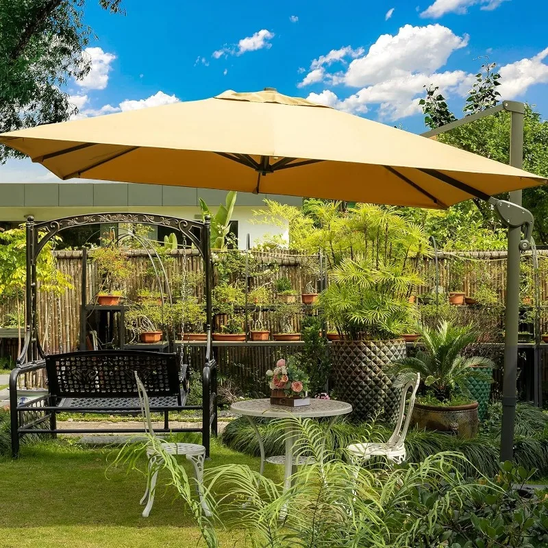 

10x13Ft Cantilever Patio Umbrella Rectangular Deluxe Offset 360°Rotation & Integrated Tilting System Hanging Umbrella