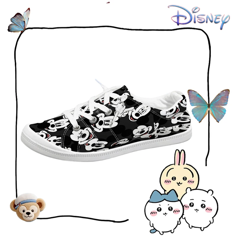 

Женские низкие кеды Disney с принтом Микки Мауса, черно-белые, повседневные дышащие кроссовки
