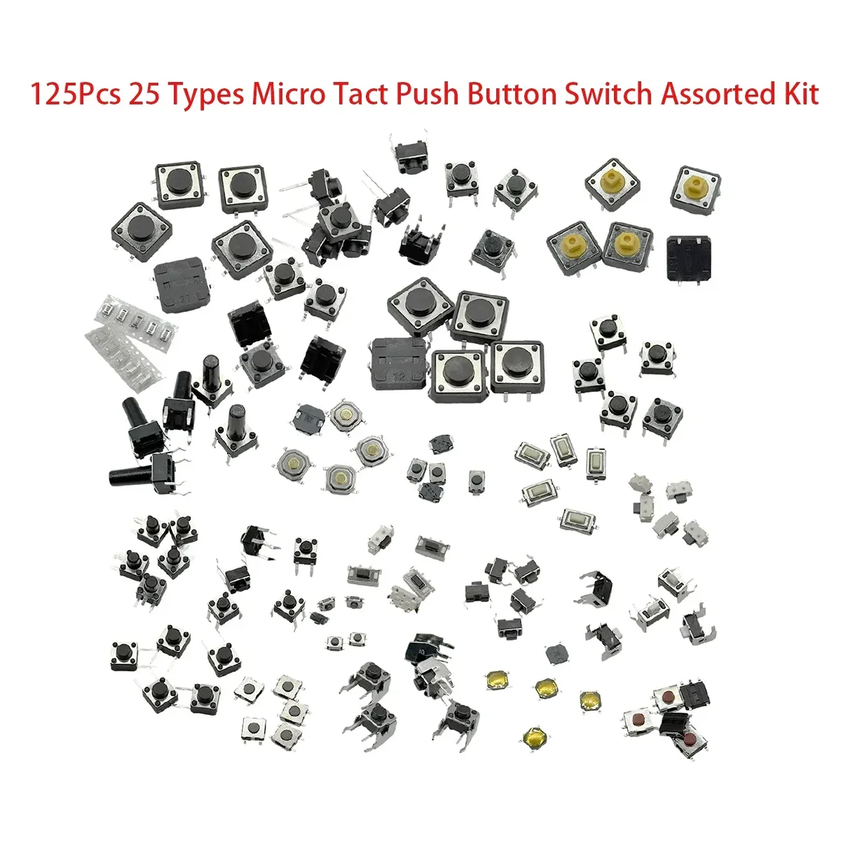 125pcs 25 Types Assorted Micro Switch Push Button Tact Touch Switches SMD DIP Reset Mini Leaf Switch 2*4 3*6 4*4 6*6 Diy Kit