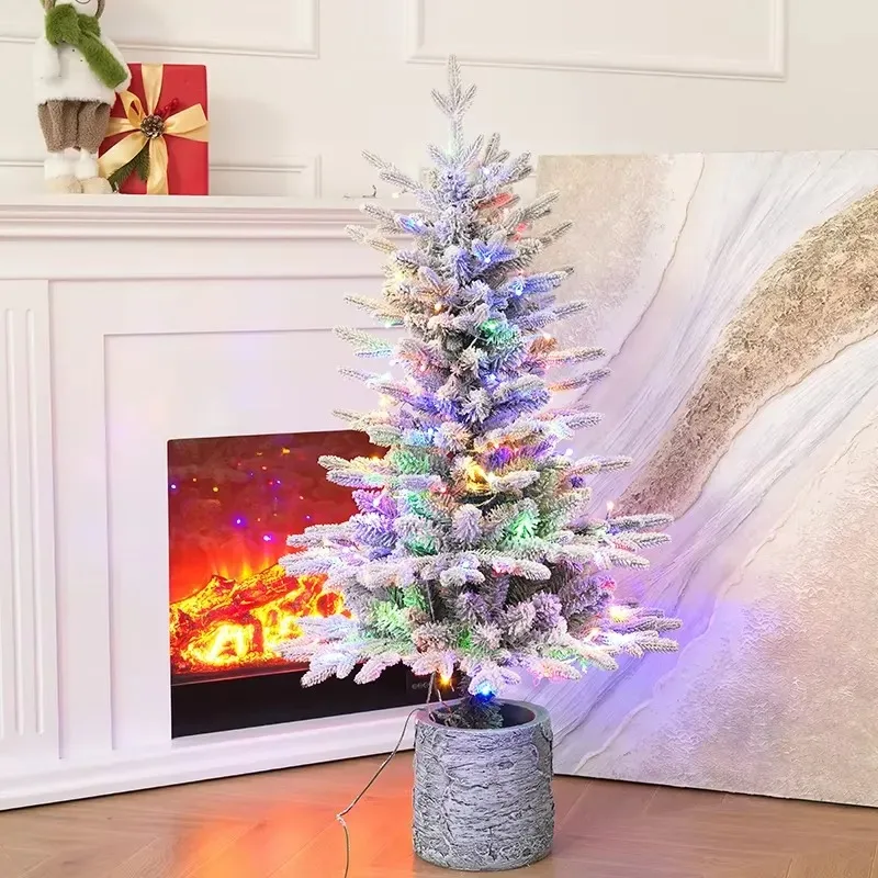3D five-pronged plush mini Christmas tree with realistic snow effects, suitable for holiday decorations in living rooms,