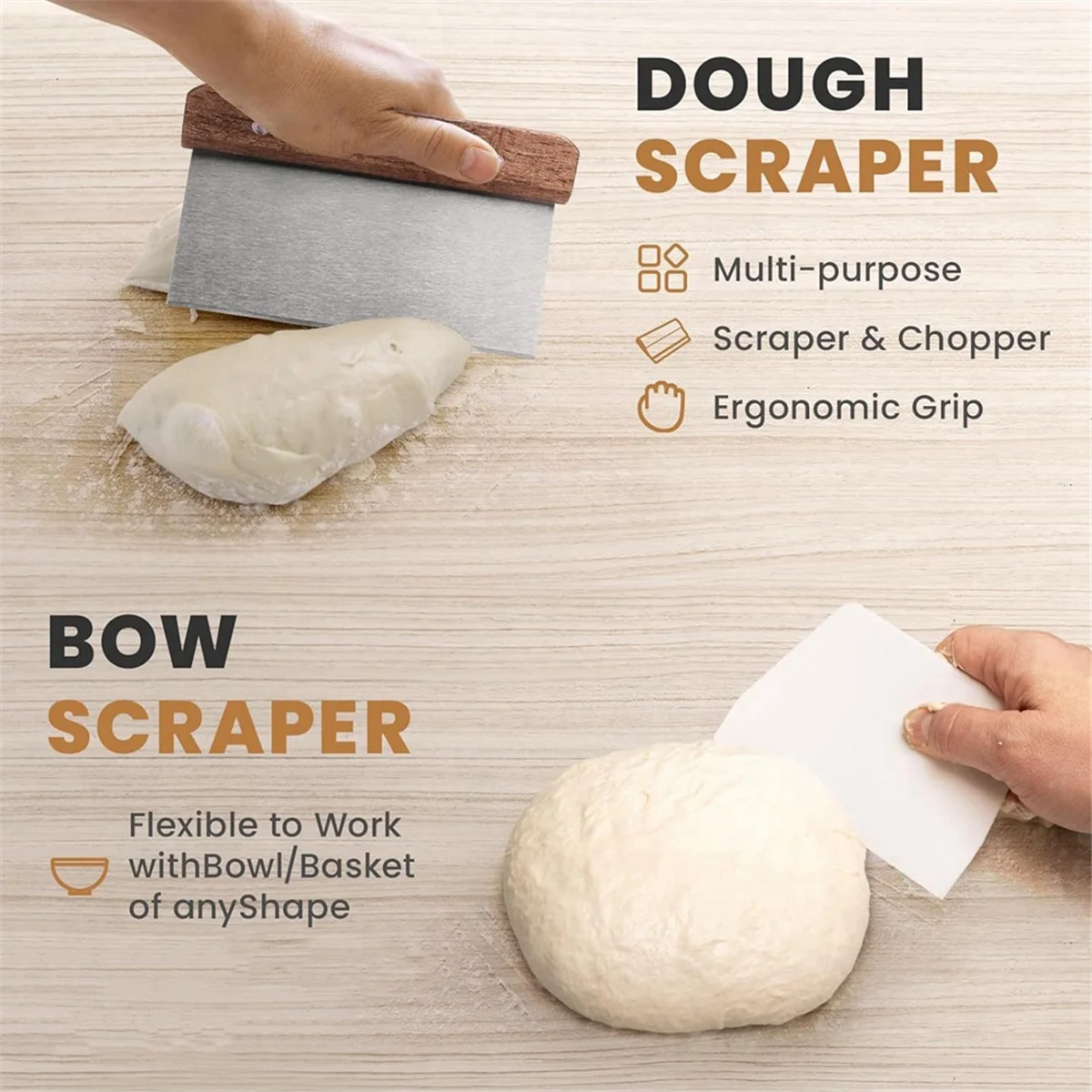 A64K مجموعة سلة تخمير الخبز البيضاوي سلة التخمير الخافق العجين مكشطة مجموعة فرشاة السيليكون