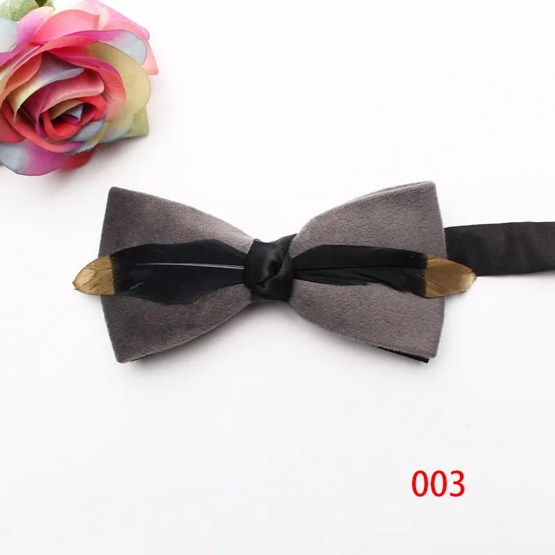 New simple velvet solid color bow tie men feather decoration fashion bow tie feather suit accessories business bow tie