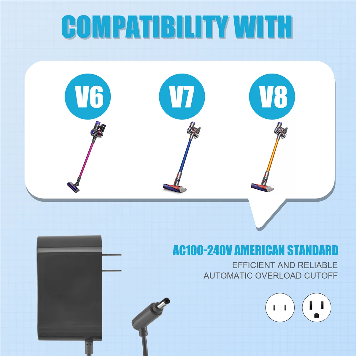 진공 청소기 배터리 충전기, 교체 전원 어댑터 충전기, 다이슨 V6 V7 V8 DC62 전원 어댑터 플러그-US 플러그