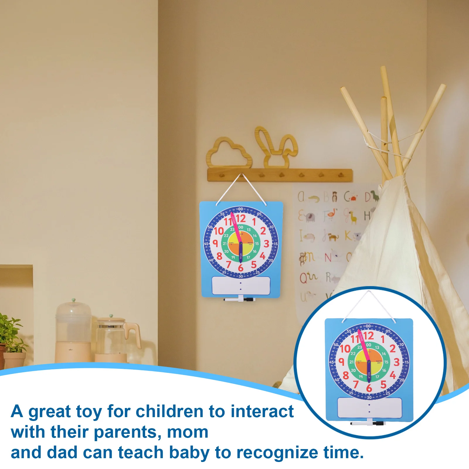 

1 Set Writable Dry Erase Learning For Kids Time Teaching Tool Analog Digital Clock For Children Ages 3-7 Educational Kids Clock