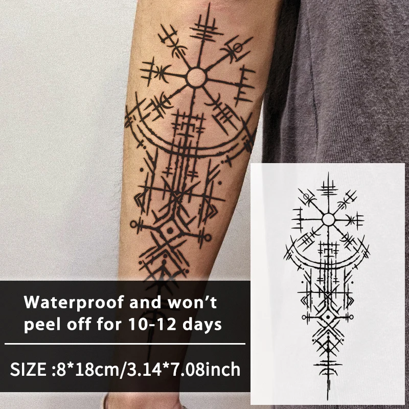 

1Pc Viking Runes Geometric Waterproof Temporary Tattoo Stickers, Long-lasting Waterproof for One to Two Weeks, For Arm, Leg.