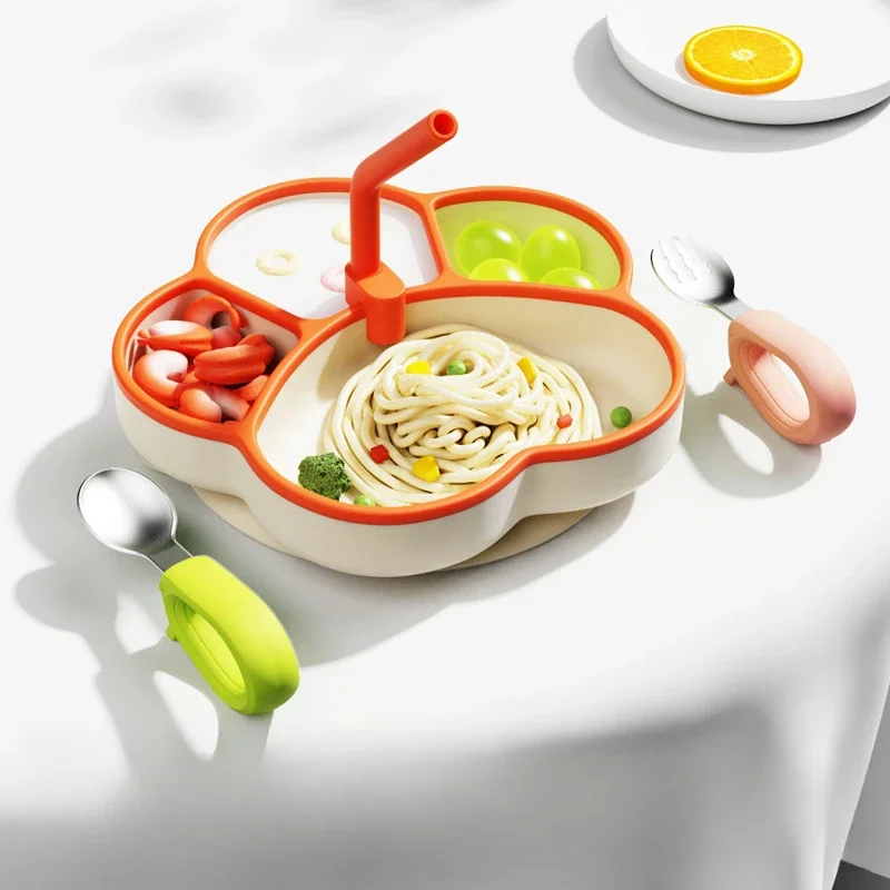 

Baby Silicone Dining Plate with Straw Cute Cat Claw Child Dishes Baby Feeding Toddler Training Tableware Kids Plate Dishes Bowl