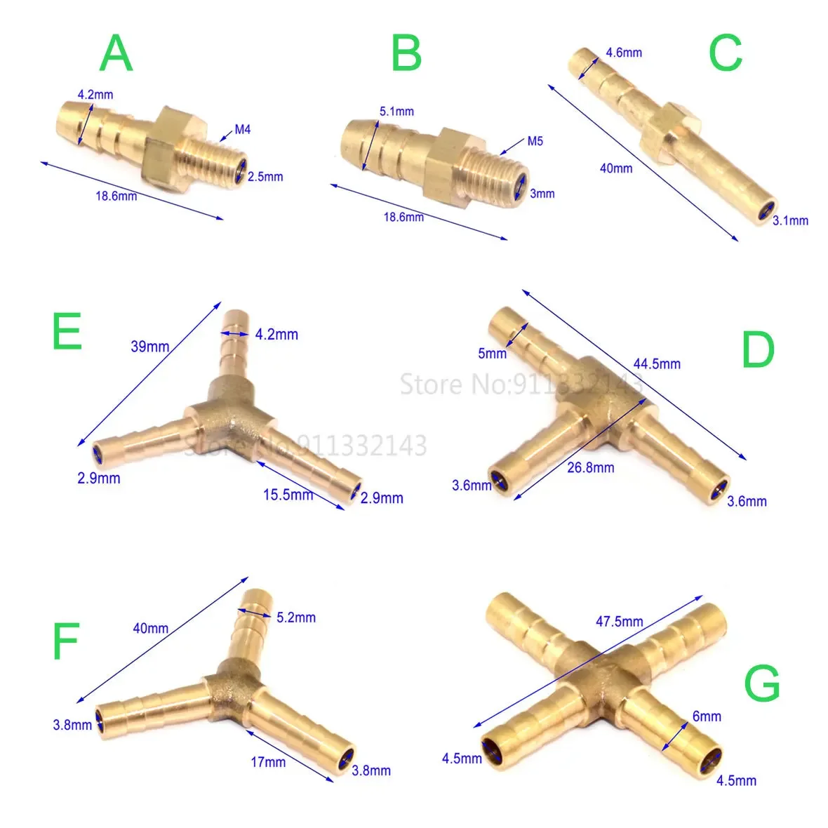 Brass Barb Pipe Fitting 2 3 4 way Connector 4mm 5mm 6mm hose Water Tube for RC Gasoline Airplane Boat Water Cooling System